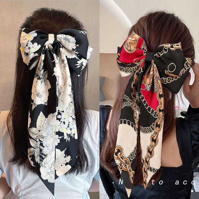 Wholesale Retro Camellia Red Big Bow Long Floating Hair Clip